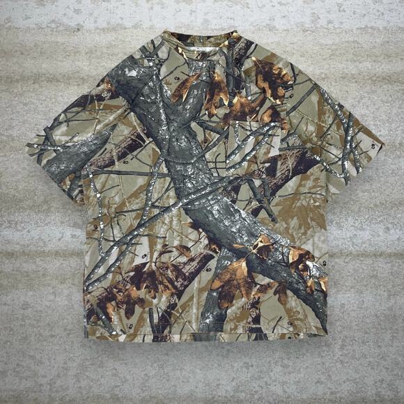 Vintage Fusion 3D Hunting Camo Shirt Cotton Short Sleeve Woodland Pocket Tee 90s - Picture 1 of 4